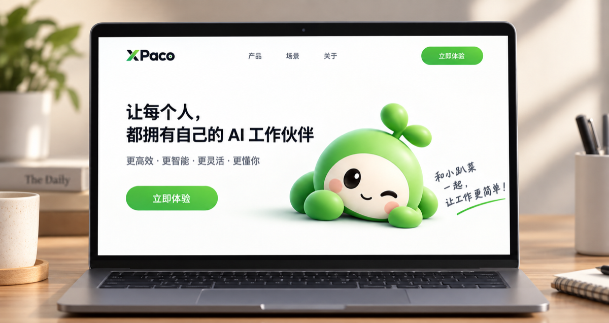 笔记本电脑展示 XPaco 品牌视觉的画面